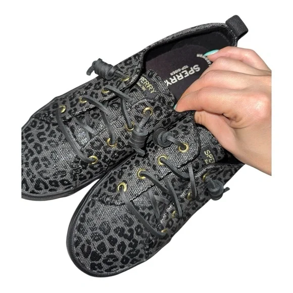 Women’s Sperry Black Animal Cheetah Print Sneakers - 7 - Picture 8 of 10